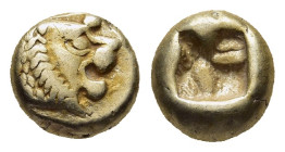 KINGS OF LYDIA. Alyattes (circa 610-560 BC). EL Hemihekte. Sardeis.

Obv: Head of roaring lion right; pellet(?) above.
Rev: Square incuse punch.

Rose...
