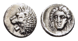 SATRAPS OF CARIA. Hekatomnos (circa 395-353 BC). Tetartemorion. Mylasa.

Obv: Head of roaring lion left.
Rev: Head of Apollo facing slightly left.

SN...