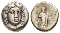 SATRAPS OF CARIA. Maussolos (circa 377/6-353/2 BC). Drachm. Halikarnassos.

Obv: Laureate head of Apollo facing slightly right.
Rev: MAYΣΣΩΛΛON.
Zeus ...