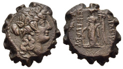 SELEUKID KINGDOM. Alexander II Zabinas (128-122 BC). Serrate AE. Uncertain mint, perhaps Apamea on the Orontes. 

Obv: Wreathed head of Dionysos right...