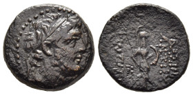 SELEUKID KINGDOM. Antiochos IX Philopator (114/3-95 BC). AE. Tarsos.

Obv: Diademed head right.
Rev: BAΣIΛEΩΣ / ANTIOXOY / ΦIΛOΠATOPOΣ.
Athena advanci...