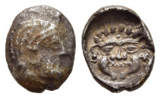 PHILISTIA (PALESTINE). Uncertain mint (mid 5th century-333 BC). Obol. 

Obv: Bearded male head to right. 
Rev: Facing gorgoneion within round incuse. ...