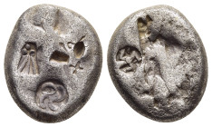 ACHAEMENID EMPIRE. Time of Darios I to Xerxes II (circa 485-420 BC). Siglos with multiple interesting punch marks. Sardes.

Obv: Persian king in kneel...