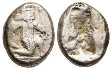 ACHAEMENID EMPIRE. Time of Dareios I to Xerxes II. Siglos (circa 420-350 BC). Sardes.

Obv: Persian king in kneeling-running stance right, holding dag...