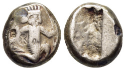 ACHAEMENID EMPIRE. Time of Dareios I to Xerxes II. Siglos (circa 420-350 BC). Sardes.

Obv: Persian king in kneeling-running stance right, holding dag...