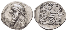 KINGS of PARTHIA. Mithradates II (121-91 BC). Drachm. Rhagae. 

Obv: Diademed bust left.
Rev: ΒΑΣΙΛΕΩΣ ΒΑΣΙΛΕΩN ΜΕΓAΛΟΥ ΑΡΣΑΚΟΥ ΕΠΙΦΑΝΟΥΣ.
Archer (Ars...