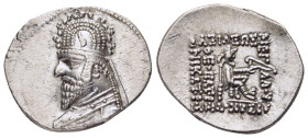 KINGS of PARTHIA. Sinatrukes (93-69 BC). Drachm. Rhagae.

Obv: Diademed and draped bust of Sinatrukes to left, wearing tiara decorated with horn and s...