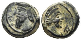 KINGS of PARTHIA. Vologases IV (circa 147-191). AE Dichalkon. Seleukeia. Uncertain SE date.

Obv: Bust of Vologases left, wearing tiara.
Rev: Turreted...