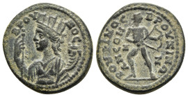 PHRYGIA. Bruzus. Pseudo-autonomous issue. Time of Septimius Severus to Macrinus (circa 193-218). AE Assarion.

Obv: BPOYZOC. 
Turreted and draped bust...