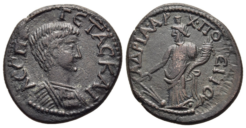 PHRYGIA. Hadrianopolis-Sebaste. Geta (Caesar, 198-209). AE. Poteitos, archon.

O...