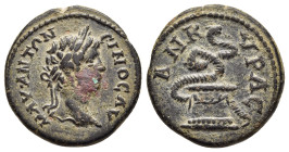 GALATIA. Ankyra. Caracalla (198-217). AE. 

Obv: Laureate head of Caracalla right.
Rev: Garlanded altar entwined by serpent erect right.

Condition: V...