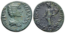 PISIDIA. Antioch. Julia Domna (Augusta, 193-217). AE.

Obv: IVLIA DOMNA AVG.
Draped bust right.
Rev: ANTIOCH FORTVNA COLON.
Tyche standing left, holdi...