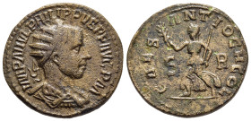 PISIDIA. Antioch. Philip II (247-249). AE.

Obv: IMP M IVL PHILIPPVS P F AVG P M.
Radiate, draped and cuirassed bust right.
Rev: CAES ANTIOCH COL / S ...