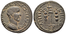 PISIDIA. Antioch. Trajanus Decius (249-251). AE.

Obv: IMP CAES G MESS Q DECIO TRAI AV.
Radiate and cuirassed bust right.
Rev: ANTIOCHI CO / S R.
Aqui...