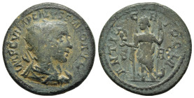 PISIDIA. Antioch. Volusian (251-253). AE.

Obv: IMP C VIMP GALVSSIANO AVG.
Radiate, draped and cuirassed bust right.
Rev: ANTIOCHI OCL A, S R.
Mên, cr...