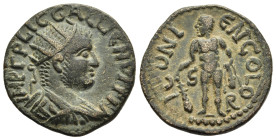 LYCAONIA. Iconium. Gallienus (253-268). AE.

Obv: IMP C P LIC GALLIENVS P F A.
Radiate, draped and cuirassed bust right.
Rev: ICONIEN COLO / S - R.
He...