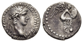 CAPPADOCIA. Caesarea. Nero (54-68). Hemidrachm.

Obv: NERO CLAVD DIVI CLAVD F Caesar AVG GERMANI.
Laureate head right.
Rev: Nike standing right, with ...