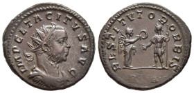 TACITUS (275-276). Antoninianus. Lugdunum.

Obv: IMP CL TACITVS AVG.
Radiate, draped and cuirassed bust right.
Rev: RESTITVTOR ORBIS // BA 
Victory st...