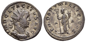 TACITUS (275-276). Antoninianus. Lugdunum.

Obv: IMP CL TACITVS AVG.
Radiate, draped and cuirassed bust right.
Rev: TEMPORVM FELICITAS / A - A.
Felici...