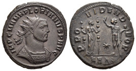 FLORIAN (276). Antoninianus. Serdica.

Obv: IMP C M ANN FLORIANVS P AVG. 
Radiate and cuirassed bust right.
Rev: PROVIDEN DEOR / (star) / KA Δ. 
Fides...