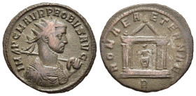 PROBUS (276-282). Antoninianus. Rome.

Obv: IMP C M AVR PROBVS AVG.
Radiate and cuirassed bust right, holding spear.
Rev: ROMAE AETERNAE // R.
Hexasty...