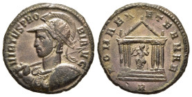 PROBUS (276-282). Antoninianus. Rome.

Obv: VIRTVS PROBI AVG.
Radiate, helmeted and cuirassed bust left, holding shield and spear.
Rev: ROMAE AETERNAE...