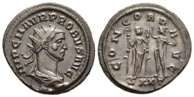 PROBUS (276-282). Antoninianus. Ticinum.

Obv: IMP C M AVR PROBVS AVG.
Radiate, draped and cuirassed bust right.
Rev: CONCORD AVG / SXXT.
Concordia st...