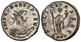 PROBUS (276-282). Antoninianus. Ticinum.

Obv: IMP C PROBVS P F AVG.
Radiate and cuirasssed bust right.
Rev: FELICITAS SEC / SXXT.
Felicitas standing ...