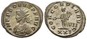 PROBUS (276-282). Antoninianus. Siscia.

Obv: IMP PROBVS P F AVG.
Radiate and cuirassed bust left.
Rev: CONCORDIA AVG / XXI.
Concordia standing left, ...