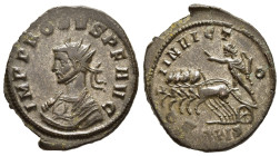 PROBUS (276-282). Antoninianus. Siscia.

Obv: IMP PROBVS P F AVG.
Radiate and mantled bust left, holding mappa.
Rev: SOLI INVICTO / XXIS.
Sol, raising...
