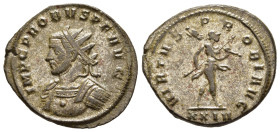 PROBUS (276-282). Antoninianus. Siscia.

Obv: IMP C PROBVS P F AVG.
Radiate and cuirassed bust left.
Rev: VIRTVS PROBI AVG/ XXIV.
Mars advancing right...