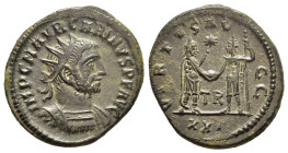 CARINUS (283-285). Antoninianus. Tripolis.

Obv: IMP C M AVR CARINVS P F AVG.
Radiate and cuirassed bust right.
Rev: VIRTVS AVGG / TR / XXI.
Emperor s...
