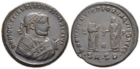 DIOCLETIAN (284-305). Follis. Serdica.

Obv: D N DIOCLETIANO BAEATISSIMO SEN AVG.
Laureate and mantled bust right, holding branch and mappa.
Rev: PROV...