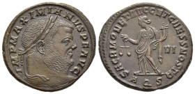 MAXIMIANUS HERCULIUS (286-305). Follis. Aquileia.

Obv: IMP MAXIMIANVS P F AVG.
Laureate head right.
Rev: SACRA MONETA AVGG ET CAESS NOSTR / VI / AQS....