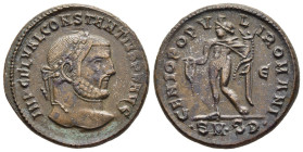 CONSTANTIUS I (305-306). Follis. Serdica.

Obv: IMP C FL VAL CONSTANTIVS P F AVG.
Laureate head right.
Rev: GENIO POPVLI ROMANI / Є / SMSD.
Genius sta...