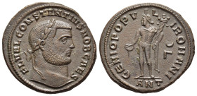 CONSTANTIUS I (Caesar, 293-305). Follis. Antioch.

Obv: FL VAL CONSTANTIVS NOB CAES.
Laureate head right.
Rev: GENIO POPVLI ROMANI.
Genius standing le...