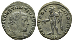 CONSTANTIUS I (305-306). Quarter Follis. Siscia.

Obv: IMP CONSTANTIVS P F AVG.
Laureate head right.
Rev: GENIO POPVLI ROMANI// SIS.
Genius standing l...