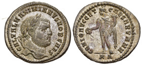 GALERIUS MAXIMIANUS ( Caesar 293-305). Follis. Cyzicus.

Obv: GAL VAL MAXIMIANVS NOB CAES.
Laureate head right.
Rev: GENIO AVGG ET CAESARVM NN / KA.
G...