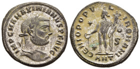 GALERIUS MAXIMIANUS (305-311). Follis. Antioch.

Obv: IMP C MAXIMIANVS P F AVG.
Laureate head right.
Rev: GENIO POPVLI ROMANI / ANT.
Genius standing l...