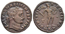 MAXIMINUS II DAIA (Caesar, 305-309). Follis. Cyzicus.

Obv: GAL VAL MAXIMINVS NOB C.
Laureate head right.
Rev: VIRTVTI EXERCITVS / Γ - *// MKV.
Mars a...