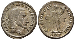 MAXIMINUS II DAIA (305-309). Follis. Antioch.

Obv: GAL VAL MAXIMINVS NOB CAES.
Laureate head right.
Rev: GENIO POPVLI ROMANI / (Γ) // ANT.
The Genius...