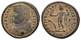 LICINIUS I (308-324). Follis. Nicomedia.

Obv: IMP LICINIVS AVG.
Laureate and draped bust left, holding mappa, globus and sceptre.
Rev: IOVI CONSERVAT...