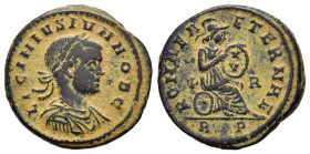 LICINIUS II (Caesar, 317-324). Follis. Rome.

Obv: LICINIVS IVN NOB C.
Laureate, draped and cuirassed bust right.
Rev: ROMAE AETERNAE / P - R / R P.
R...
