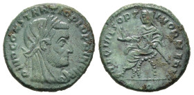 DIVUS CONSTANTIUS I (Died 306). Struck under Constantine I. Follis. Rome.

Obv: CONSTANTIO PIO PRINCIP.
Laureate and veiled bust right.
Rev: REQVIES O...