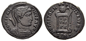 CONSTANTINE I 'THE GREAT' (307/10-337). Follis. Treveri.

Obv: CONSTANTINVS AVG.
Helmeted and cuirassed bust right.
Rev: BEATA TRANQVILLITAS / VOT/IS ...