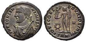 CONSTANTINE I THE GREAT (306-337). Follis. Cyzicus.

Obv: IMP CONSTANTINVS AVG.
Laureate and draped bust left with sceptre, globe and mappa.
Rev: IOVI...