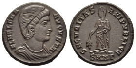 HELENA (Augusta, 324-328/30). Follis. Nicomedia.

Obv: FL HELENA AVGVSTA.
Diademed and mantled bust right.
Rev: SECVRITAS REIPVBLICE / SMN Γ.
Securita...