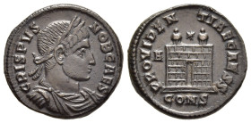 CRISPUS (Caesar, 316-326). Follis. Constantinople.

Obv: CRISPVS NOB CAES.
Laureate and cuirassed bust right.
Rev: PROVIDENTIA CAESS / B // CONS.
Camp...