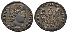 DELMATIUS (Caesar, 335-337). Follis. Antioch.

Obv: FL DELMATIVS NOB C.
Laureate, draped and cuirassed bust right.
Rev: GLORIA EXERCITVS / SMANI.
Two ...