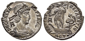 CONSTANS (337-350). Centenionalis. Aquileia.

Obv: D N CONSTANS P F AVG.
Diademed, draped and cuirassed bust right; A behind.
Rev: FEL TEMP REPARATIO ...